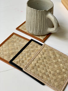 Set of 4 Pandan Coaster with Leatherette Lining