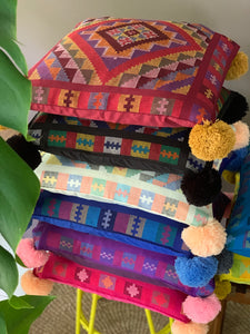 Yakan Throw Pillow Covers with Pompoms