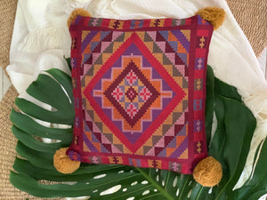 Yakan Throw Pillow Covers with Pompoms