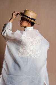 Jusi Barong Trench Jacket with Embelishment and Bead Works by Jeannie Javelosa