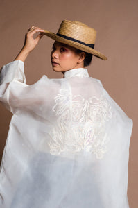 Jusi Barong Trench Jacket with Embelishment and Bead Works by Jeannie Javelosa