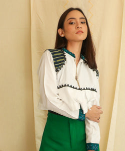 Matalino White Crop Kimono with Hand Embroidery