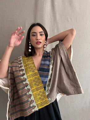 Heritage Poncho with Various Philippine Weaves in Mustard & Blue
