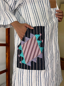 Trench Linen Poncho in Blue Stripes