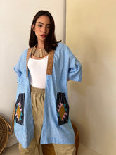Load image into Gallery viewer, Trench Linen Poncho in Blue Stripes