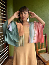 Load image into Gallery viewer, Heritage Poncho in Soft Linen with Hand Embroidery and Lining in Yakan Peach and Rare Negros Green